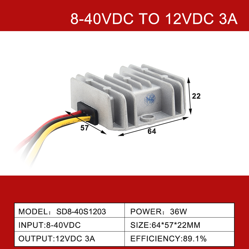 8~40V~12V 3A~60A 단일 출력 비절연 DC-DC 부스트 벅 자동차 컨버터